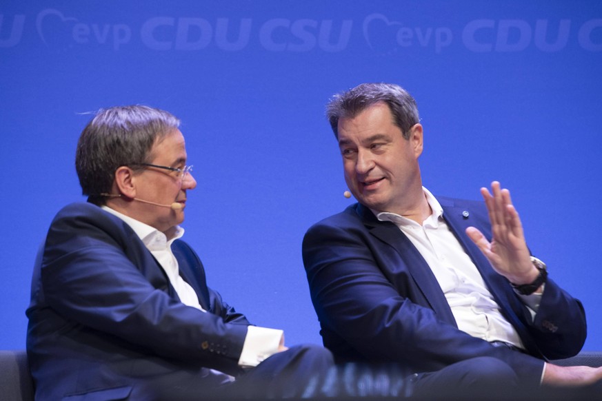 Machtkampf zwischen Markus SOEDER Ministerpraesident Bayern und CSU Vorsitzender und Armin LASCHET. Archivfoto: Armin LASCHET, CDU Landesvorsitzender und Ministerpraesident des Landes Nordrhein-Westfa ...