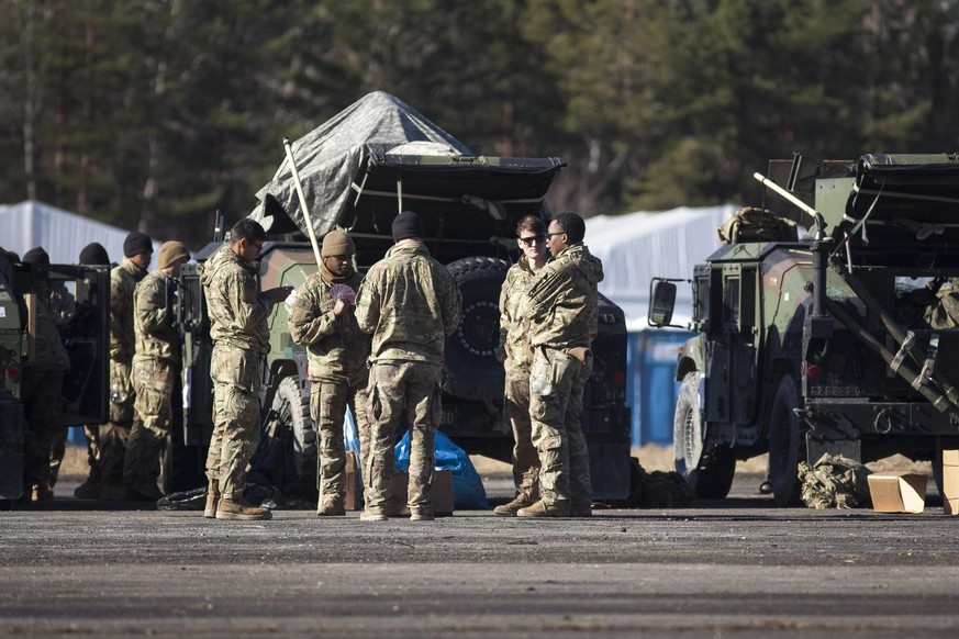 American soldiers sent to the Polish-Ukrainian border in connection with the crisis in Ukraine seen near arlamow on February 24, 2022. (Photo by Maciej Luczniewski/NurPhoto)